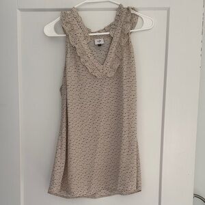 CAbi Beige Sleeveless Blouse with Ruffle Detail